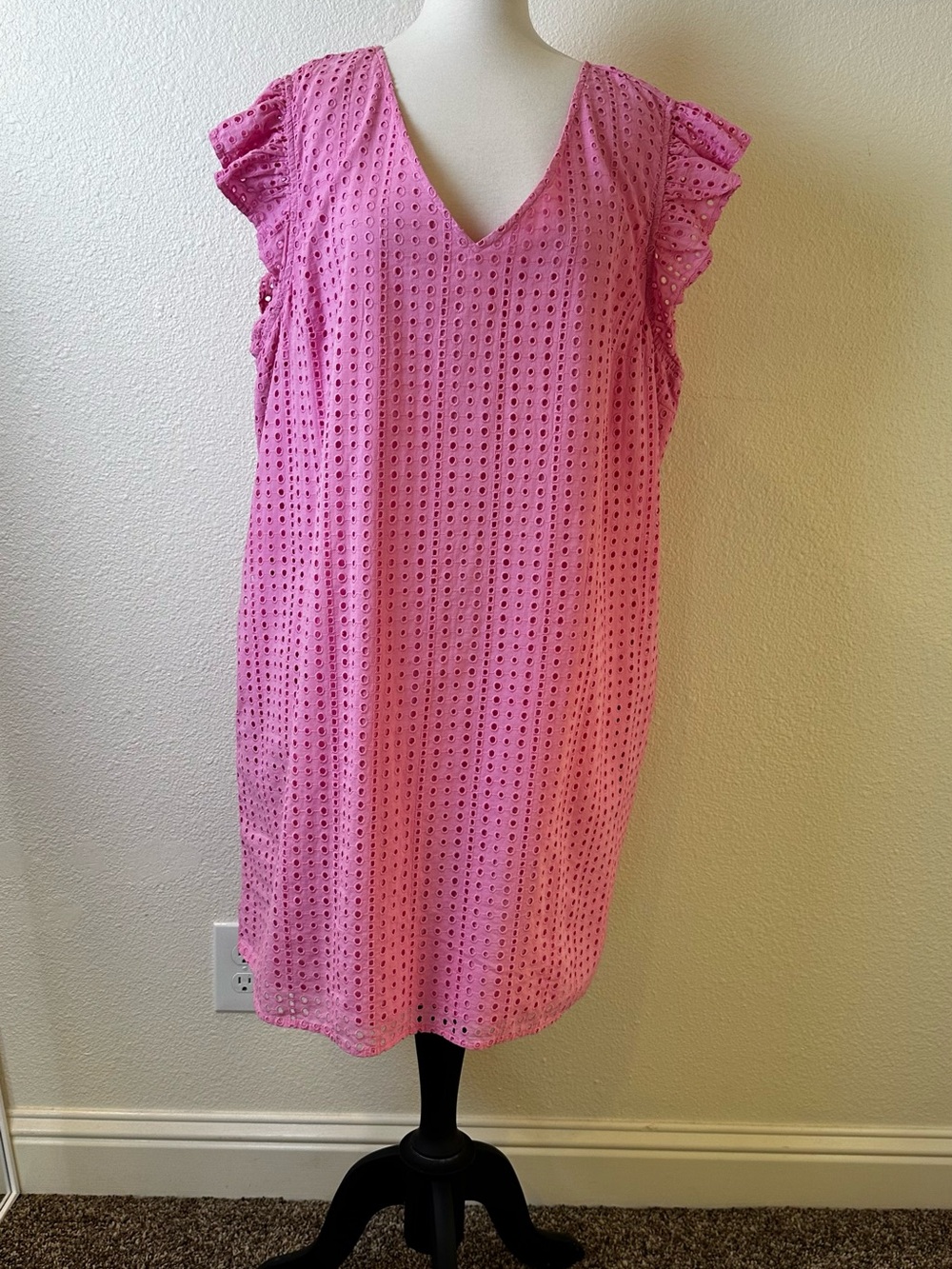 St. John's Bay Hot Pink Eyelet V-Neck Ruffle Sleeve Mini Dress